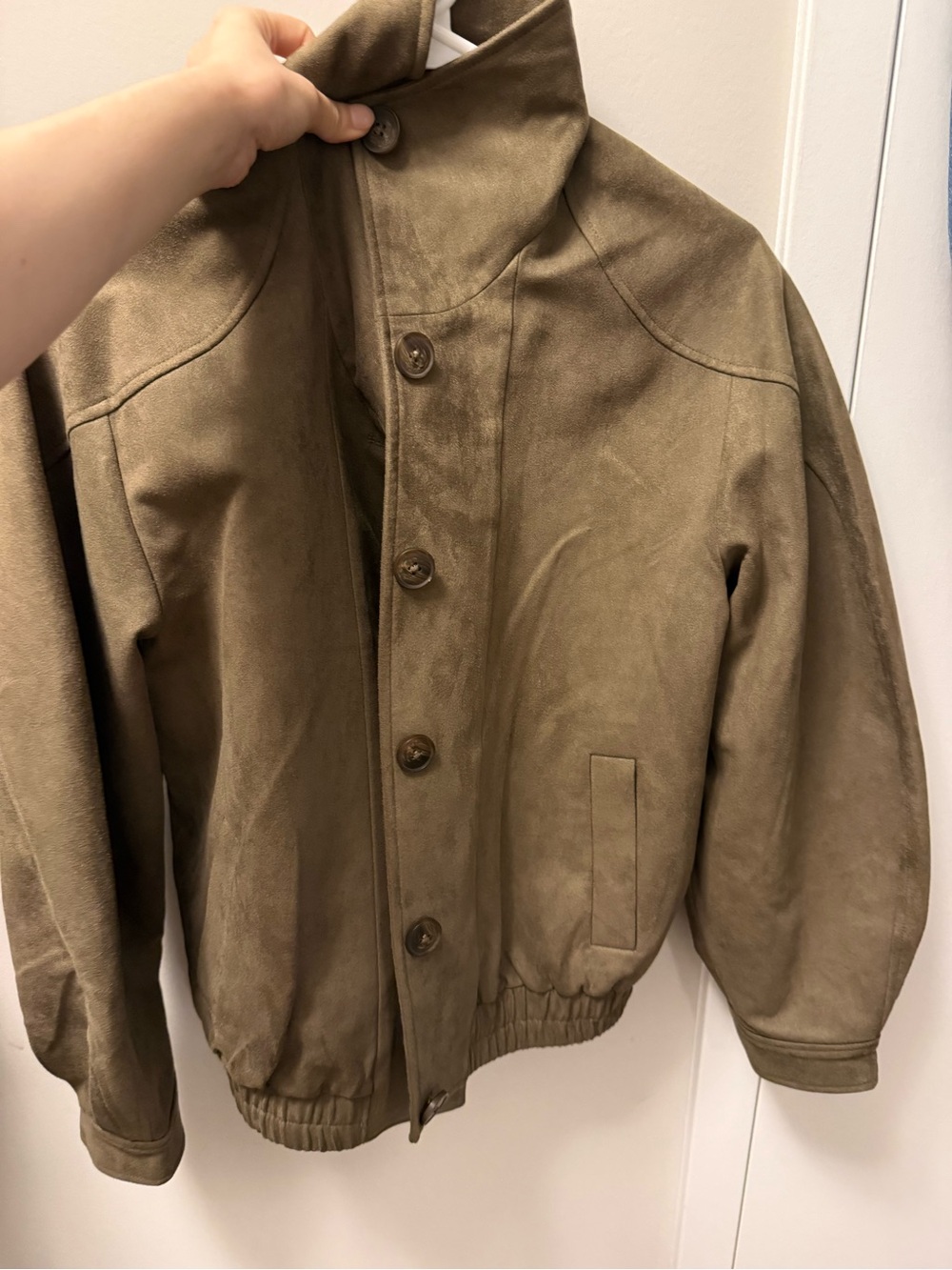 Petite Studio Olive Brown Button-Front Suede Jacket